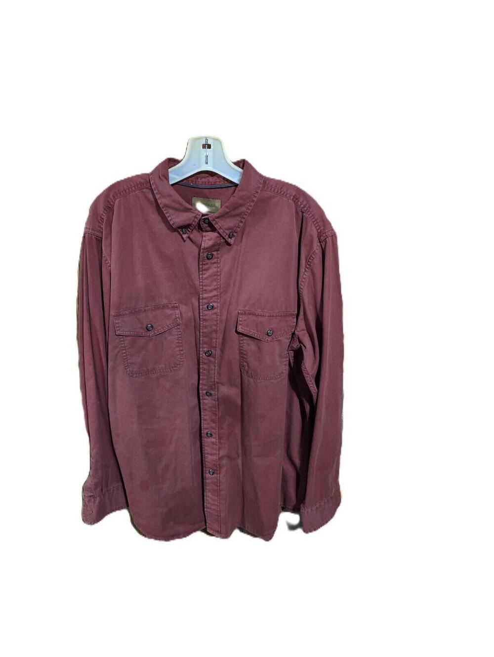 St John's Bay Button Down Shirt Long Sleeve Burgundy Large